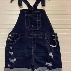 Jeans Denim Bib Short Overalls Size 2XL Chore Shorts Stretched Distressed Grunge